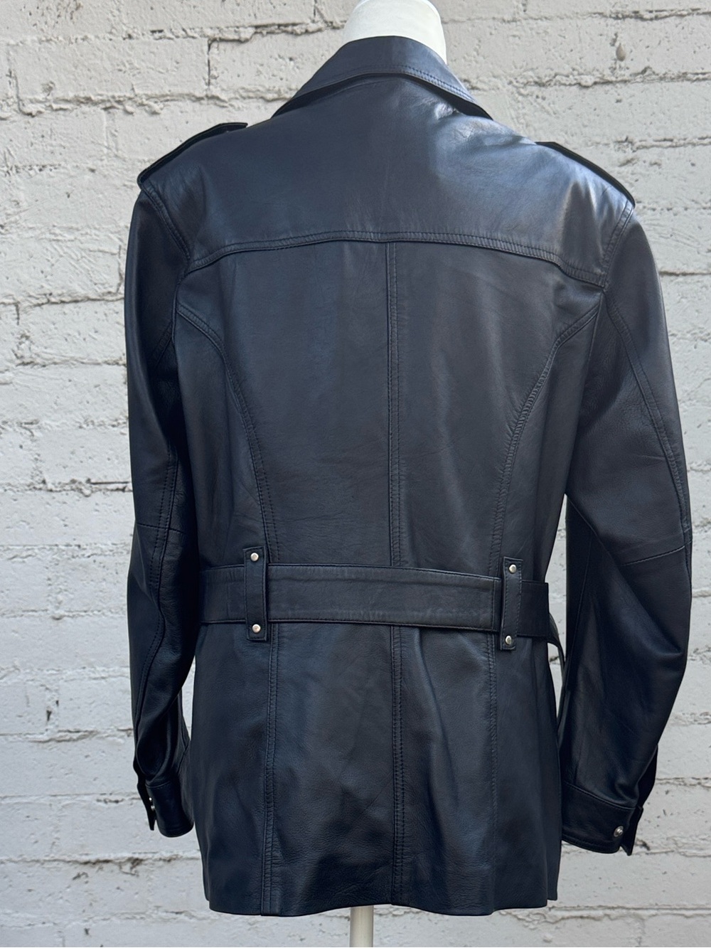✨RARE✨ Nasty Gal Collection Leather Oversized Moto Jacket Trench Coat Size 4 - Picture 3 of 10
